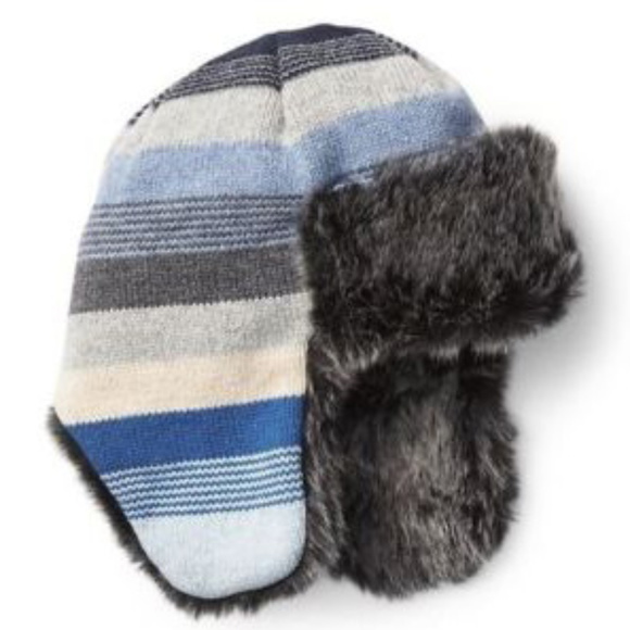 GAP Other - Gap Kids NWT Blue Stripe Faux Fur Lined Trapper Hat S/M